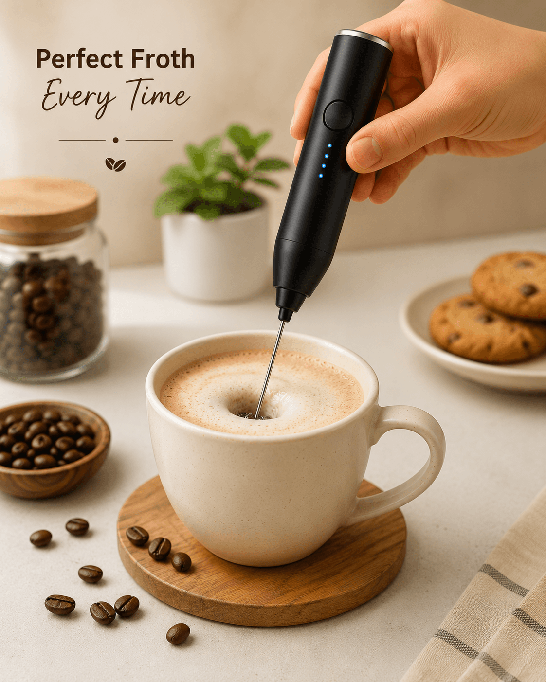 Rechargeable Milk Frother and Beater with USB Type-C Charging | 3 Speed Electric Handheld Coffee Frother | Stainless Steel Whisk for Coffee, Latte, Cappuccino, Matcha & Protein Shake | Portable Foam Maker 2